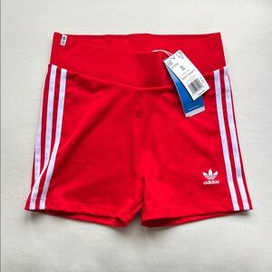 Adidas Red Booty Shorts with White Stripes Size S NWT